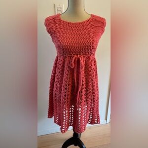 Handmade Knit Dress Small Pink